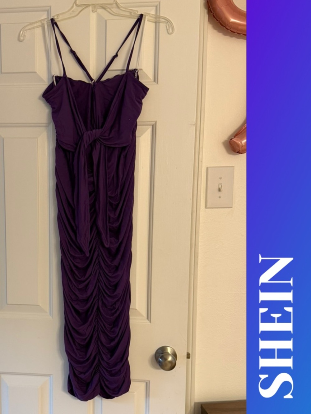 SHEIN Purple Ruched Knot-Front Midi Dress